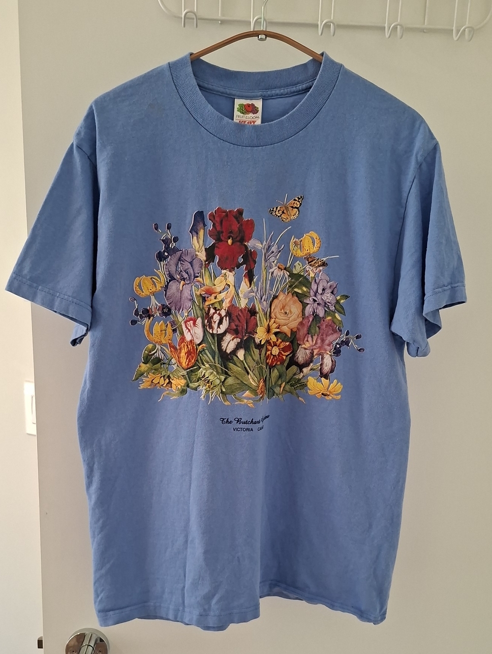 Blue 100% Cotton Vintage-inspired Floral Print Butchart Gardens T-shirt (Size M)